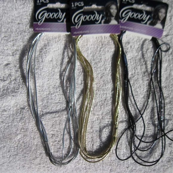 1 Goody 5 Thin Strands Hair Head Band Shiny Fashionow 2013 Headband Gold Silver - Picture 2 of 8